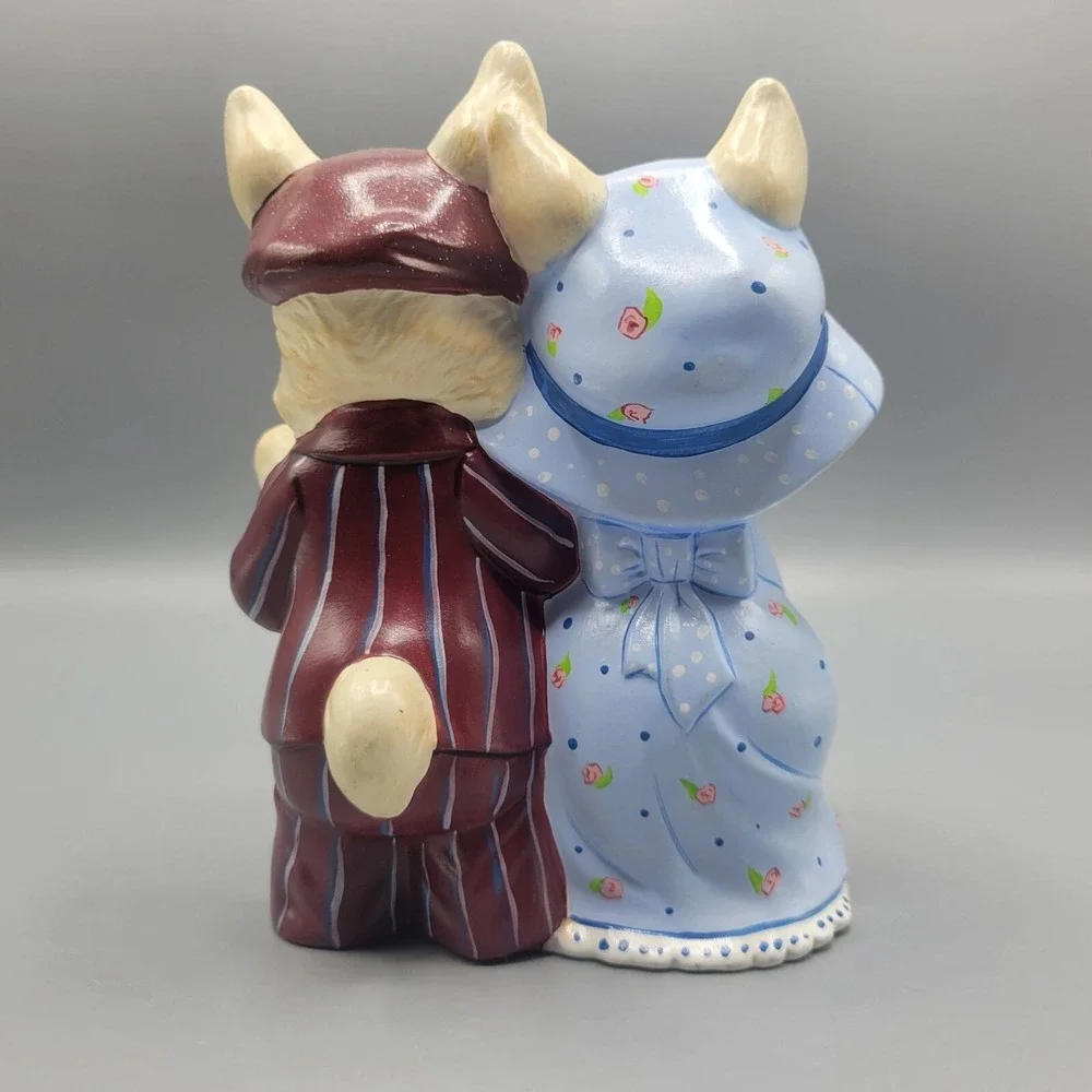 Vintage Ceramic Bunny Couple Figurine Victorian Clothing Shelf Decor